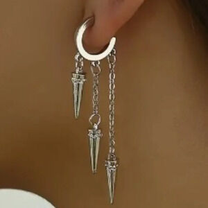 Pointed Cone Tassel Ear Hugger Earrings Monochrome Zinc Alloy
